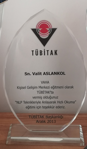 TÜBİTAK 2013 NLP Teknikleriyle Anlayarak Hızlı Okuma plaketi